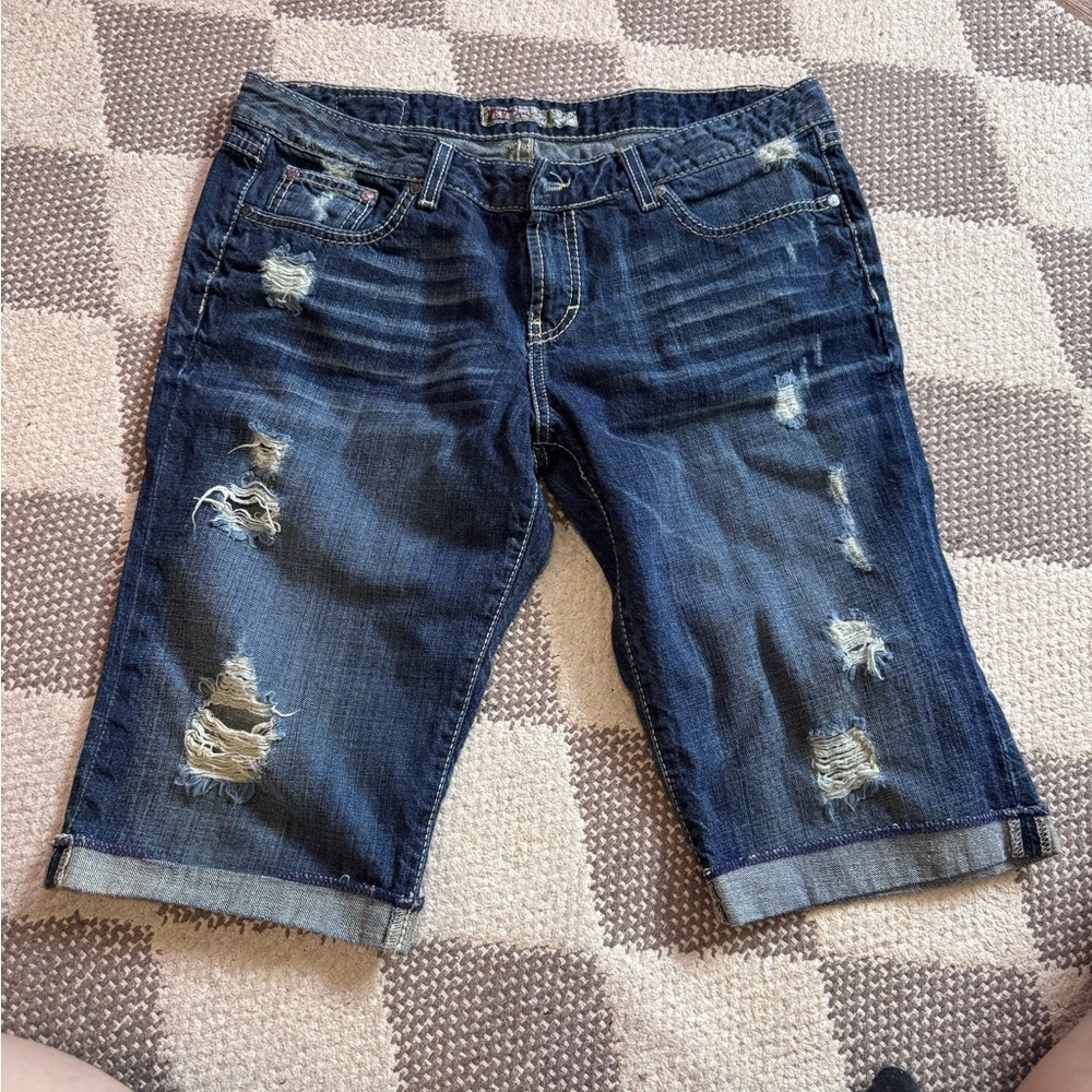 BKE Dark Blue Distressed Jean Shorts